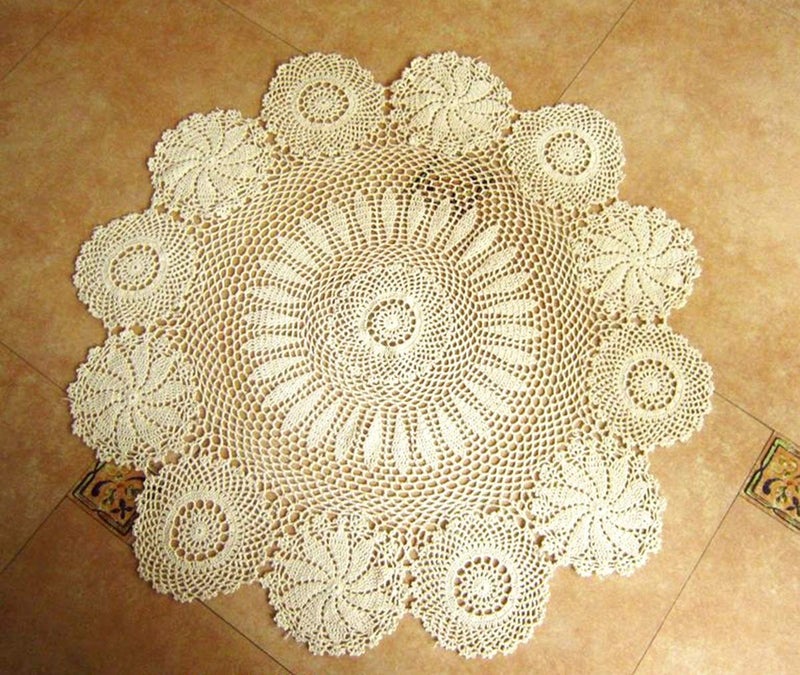 Damanni Cotton Handmade Crochet Lace Tablecloth Doilies Doily,Round,Beige,39 Inch - Image 1